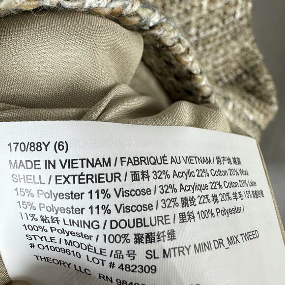 Theory Mixed Tweed Military Mini Dress Size 6 Wheat Multi - Picture 7 of 13